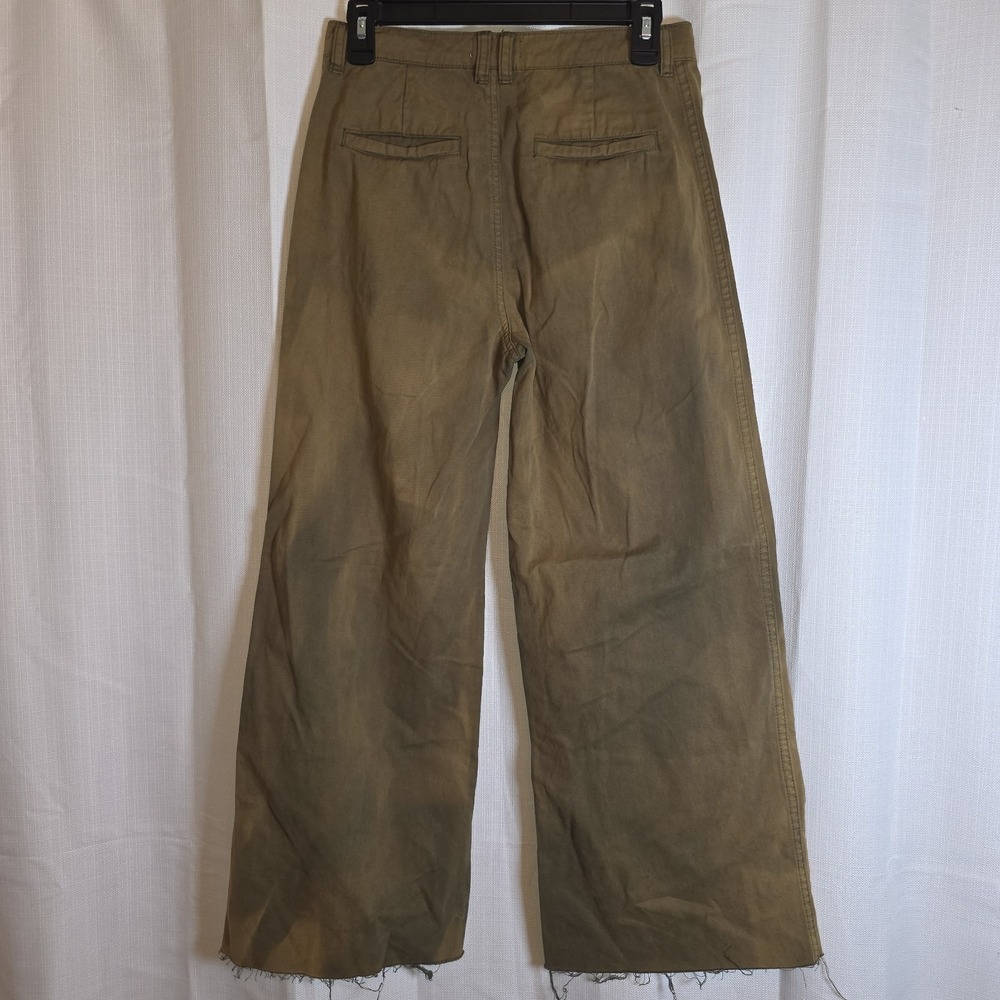 Pistola Army Green Highwaisted Wide Leg Cropped Pants 24 Raw Hem Faded - Picture 6 of 13